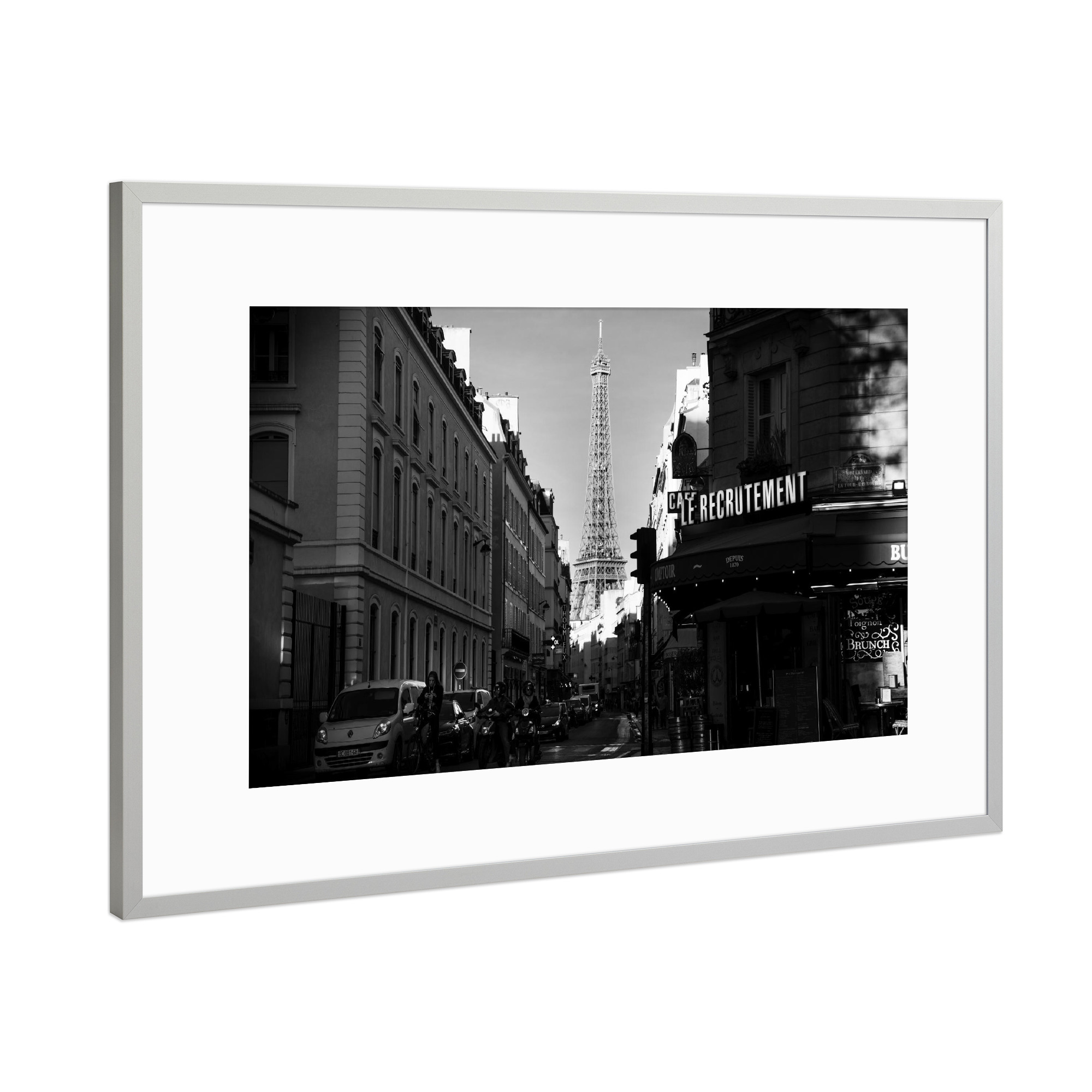 Poster mit Rahmen Silber "Paris life" artboxONE - Schwarzweiß,Städte / Paris - Paris,Eiffel tower,Eiffeltårnet,Eiffel,Café,Street,France,Travel
