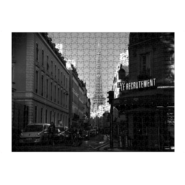Puzzle Ravensburger "Paris life" artboxONE - Schwarzweiß,Städte / Paris - Paris,Eiffel tower,Eiffeltårnet,Eiffel,Café,Street,France,Travel