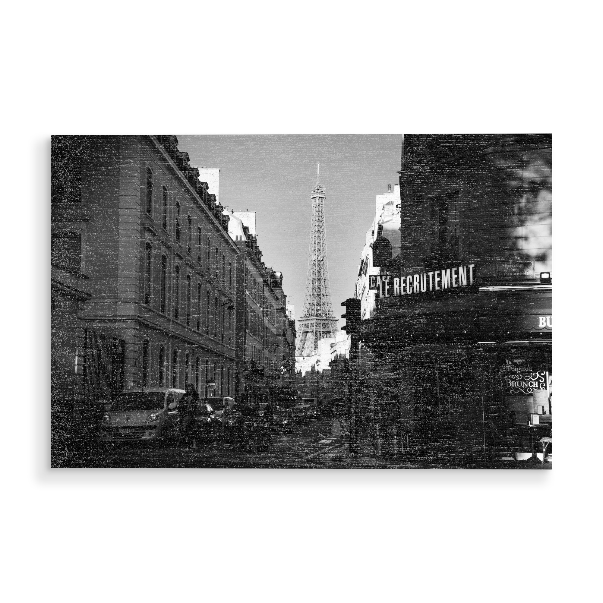 Holzbild "Paris life" artboxONE - Schwarzweiß,Städte / Paris - Paris,Eiffel tower,Eiffeltårnet,Eiffel,Café,Street,France,Travel