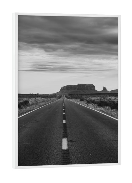 Poster mit weißem Rahmen "Utah highway" artboxONE - Natur,Reise,Schwarzweiß - Utah,Highway,Road,Roadtrip,Wanderlust,Monument valley,Desert