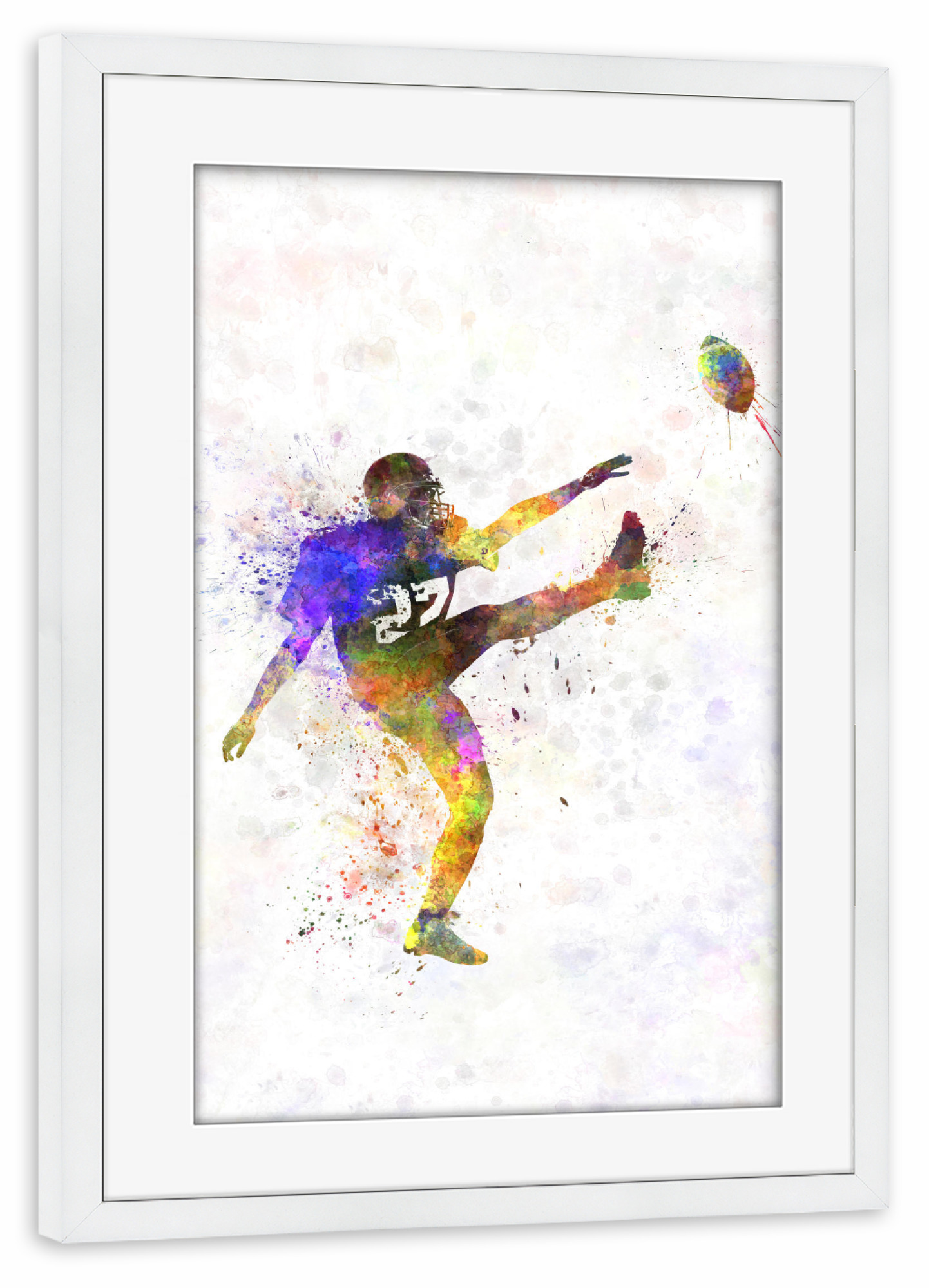 Poster mit Rahmen weiß "American football kicker kicking" artboxONE - Sport,Sport / Fußball