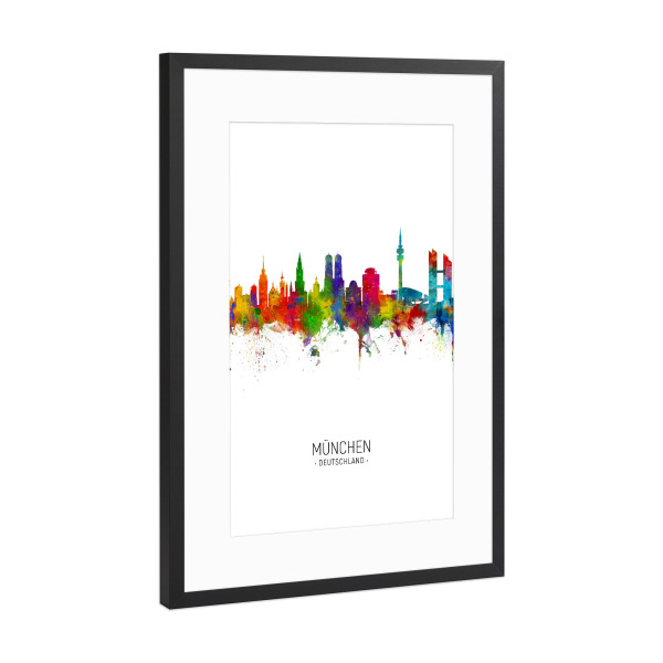 Poster mit Rahmen Schwarz (Metallic) "München Skyline Portrait" artboxONE - Städte / München - München,Munich,Skyline,Cityscape