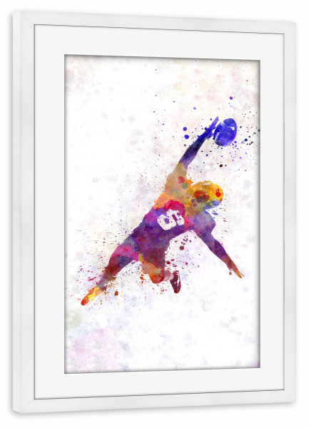 Poster mit Rahmen weiß "American football catching player" artboxONE - Sport
