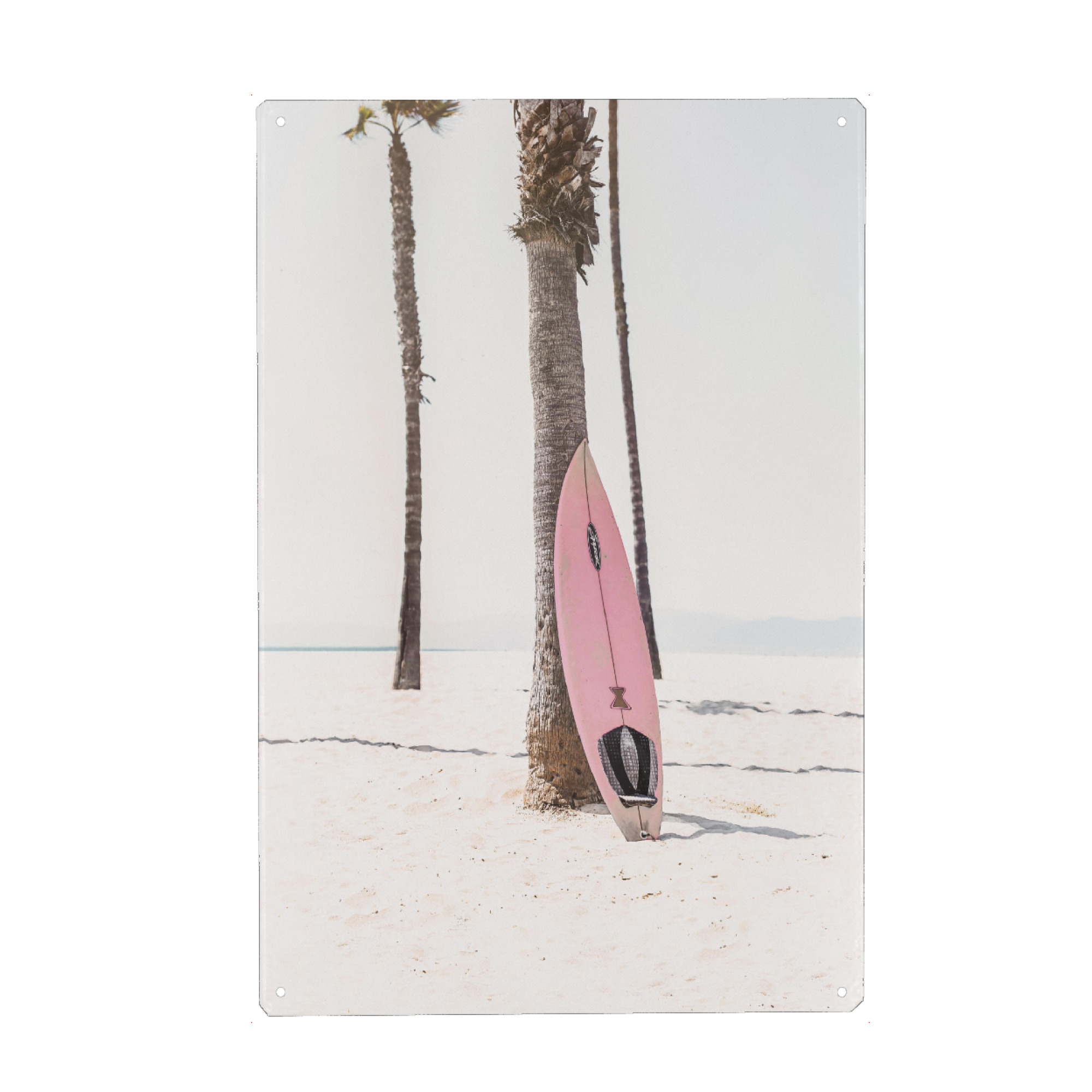 Metall Poster "Pink Surfboard" artboxONE - Reise - Pink surfboard,Beach,Girly,Modern,Photography,Sea ocean,Surf,Surfing - Blechschild