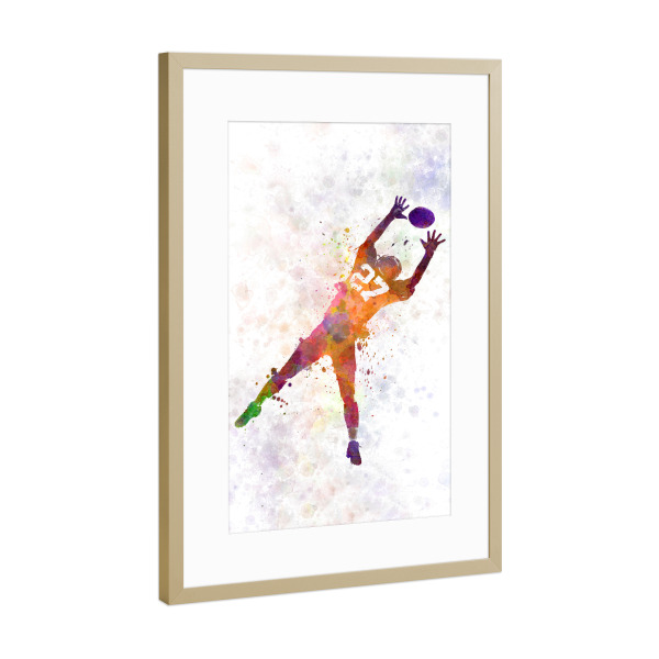 Poster mit Rahmen Gold "American football man receiving" artboxONE - Sport,Sport / Fußball