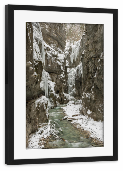 Poster mit Rahmen schwarz "Partnachklamm im Winter" artboxONE - Natur,Reise / Länder