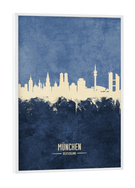 Poster mit weißem Rahmen "München Skyline Navy" artboxONE - Städte / München - München,Skyline,Cityscape