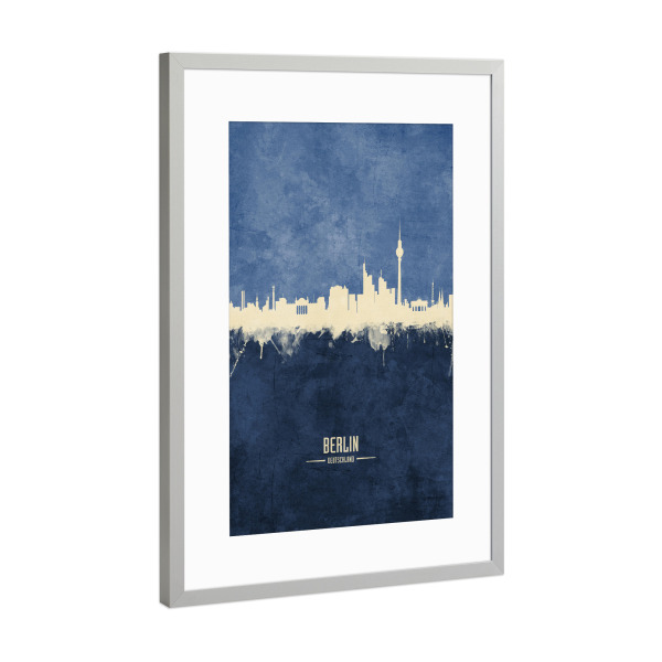 Poster mit Rahmen Silber "Berlin Germany Skyline Navy" artboxONE - Städte / Berlin - Berlin,Skyline,Cityscape