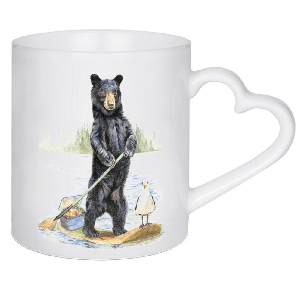 Herztasse "Strandbanditen" artboxONE - Tiere,Lustig - Tiere,Humor,Wald,Fluss,Kanu,Lager,Bär,Vogel,Möwe,Floß,See