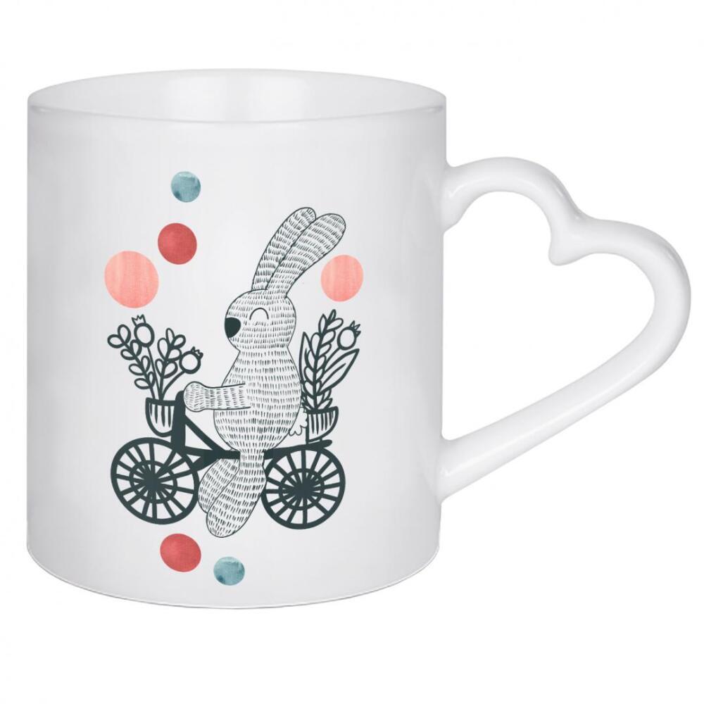 Herztasse "Blumen Fahrrad mit Hase" artboxONE - Natur,Für Kinder,Tiere