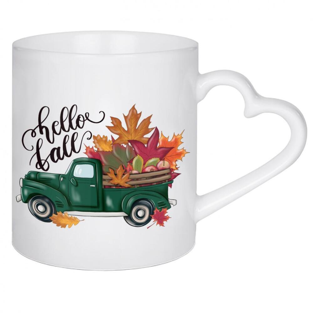 Herztasse "Hallo Herbst-Truck" artboxONE - Floral,Automobile,Buchstaben,Lustig
