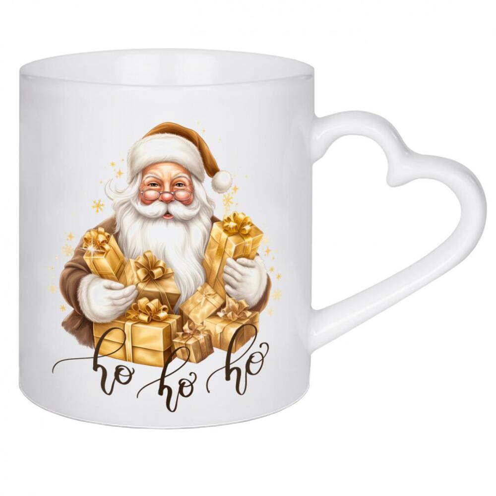 Herztasse "Weihnachtsmanngesicht mit Ho Ho Ho" artboxONE - Menschen,Fashion,Weihnachten,Buchstaben,Lustig