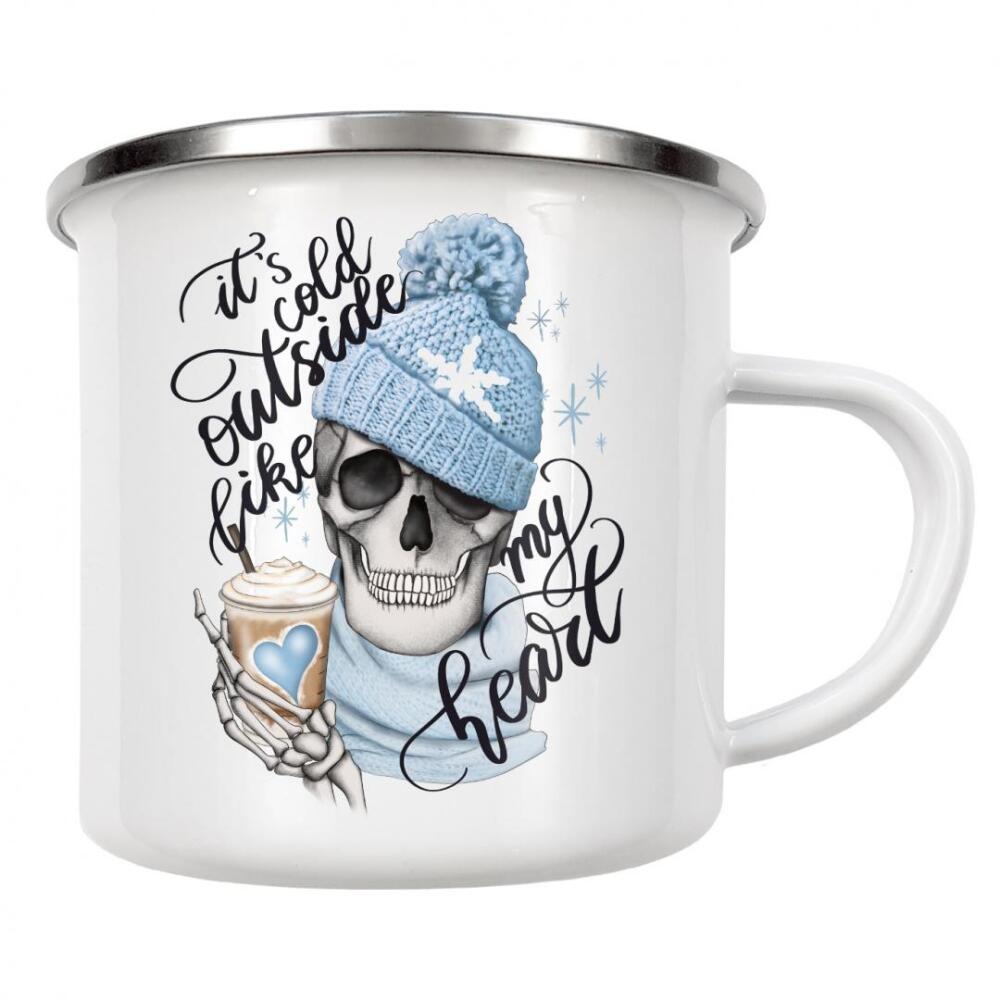 Emaille Tasse "Draußen ist es kalt wie im Herzen" artboxONE - Weihnachten,Buchstaben,Festivals,Lustig