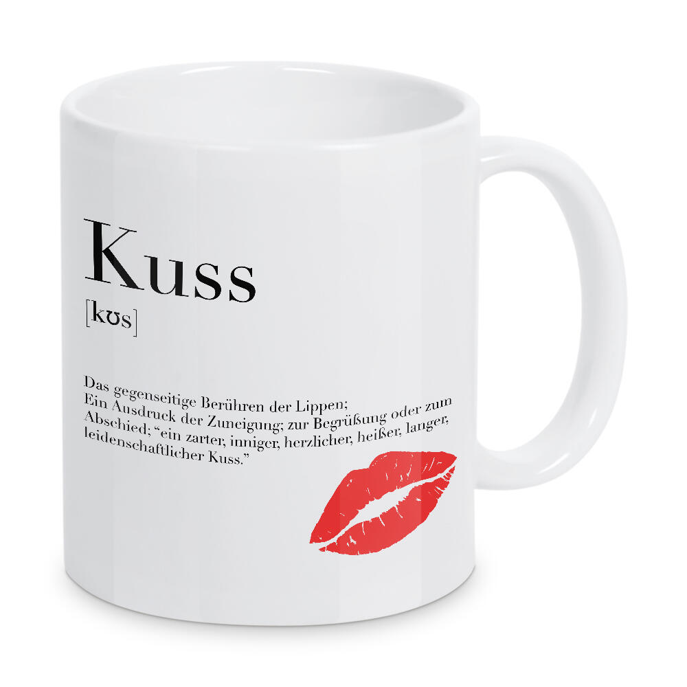 Tasse "Kuss Definition" artboxONE - Typografie,Liebe - Kuss,Definition,Lippen,Mund,Abdruck,Spruch,Typo,Typografie,Küssen,Liebe,Zuneigung