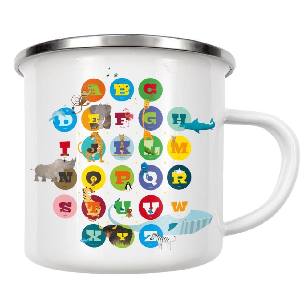 Emaille Tasse "ABC 2" artboxONE - Typografie,Für Kinder,Tiere - Abc,Kinder,Tiere,Typografie,Elefant,Tiger