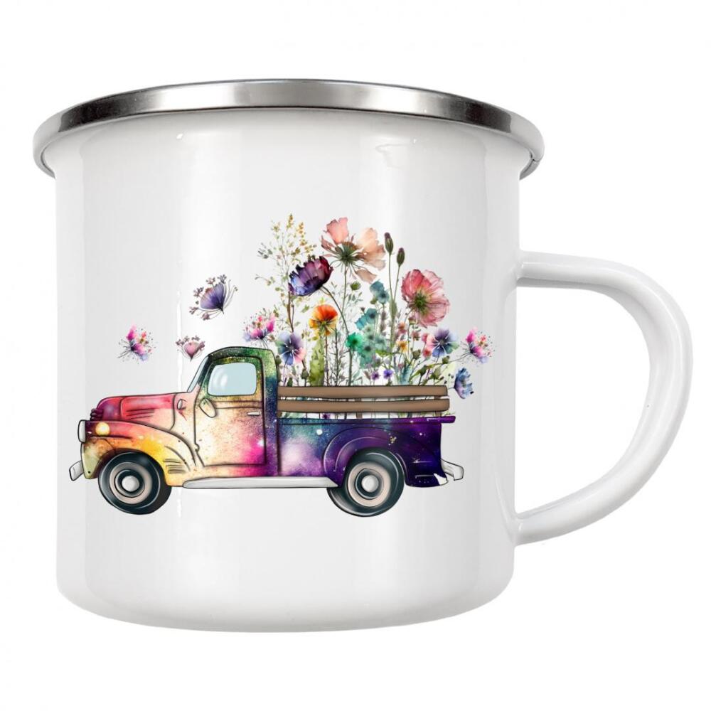 Emaille Tasse "Wildblumen-Truck" artboxONE - Automobile,Fashion,Festivals,Lustig