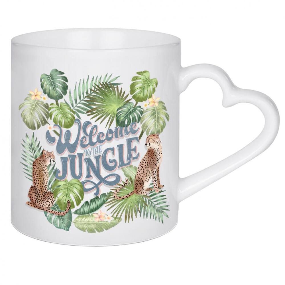 Herztasse "Welcome to the Jungle mit Geparden" artboxONE - Typografie,Floral,Tiere