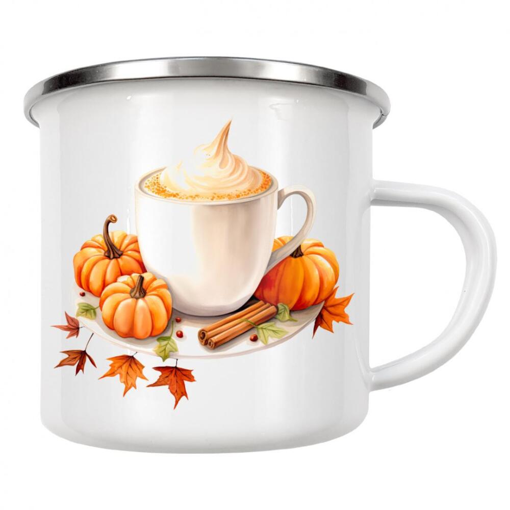 Emaille Tasse "Kürbisgewürz-Latte-Art" artboxONE - Floral,Essen & Trinken,Festivals,Lustig
