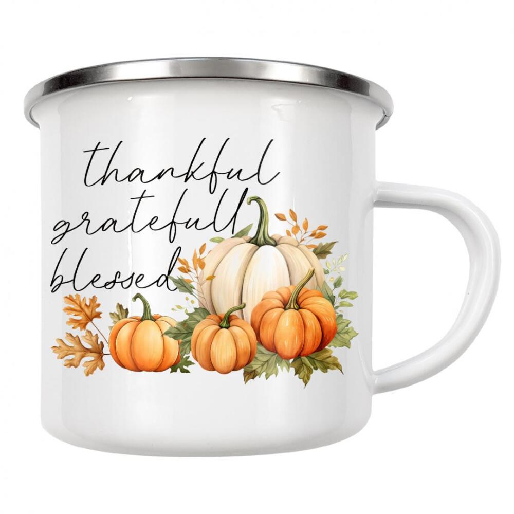 Emaille Tasse "Dankbar, dankbar, gesegnet" artboxONE - Floral,Essen & Trinken,Fashion,Festivals,Lustig