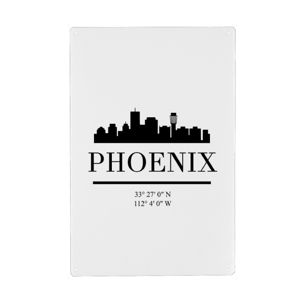 Holzbild "PHOENIX ARIZONA BLACK SKYLINE ART" artboxONE - Städte,Reise,Schwarzweiß,Kartografie