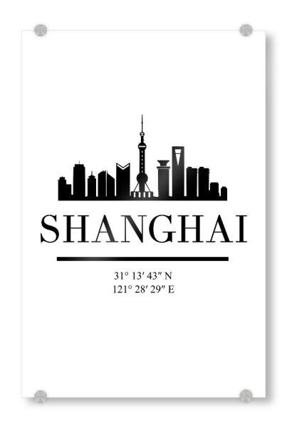 Acrylglasbild "SHANGHAI CHINA BLACK SKYLINE ART" artboxONE - Städte,Reise,Schwarzweiß,Städte / Shanghai,Kartografie