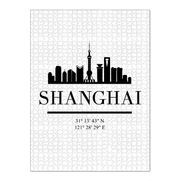 Puzzle Ravensburger "SHANGHAI CHINA BLACK SKYLINE ART" artboxONE - Städte,Reise,Schwarzweiß,Städte / Shanghai,Kartografie