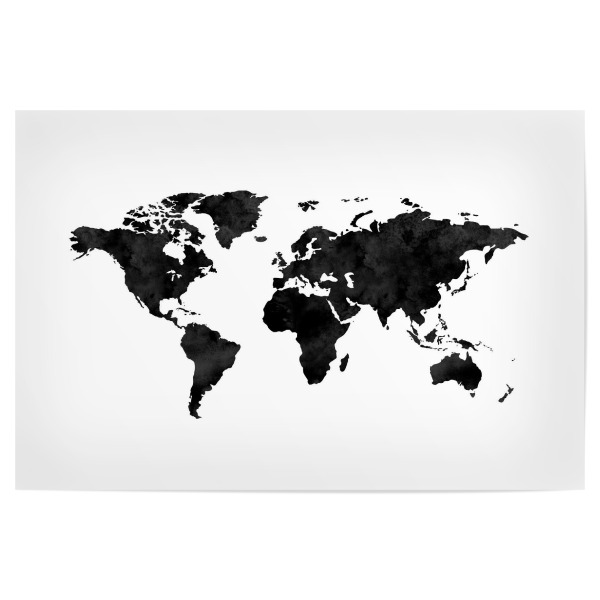 Poster 30x20 cm "Black and White World Map" artboxONE - Reise,Schwarzweiß,Reise / Länder,Kartografie