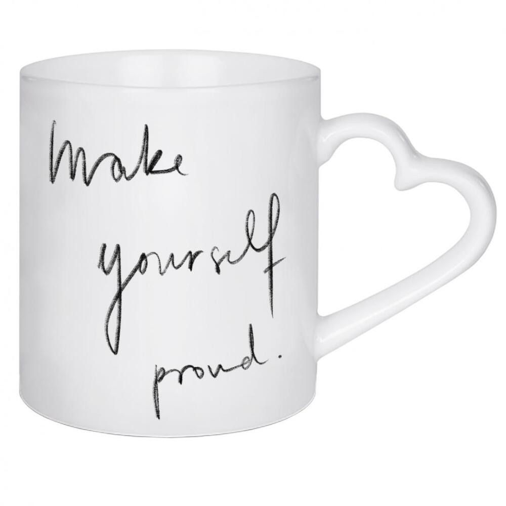 Herztasse "Make yourself proud" artboxONE - Typografie - Typo,Typografie,Make,Yourself,Proud,Stolz,Handschrift,Minimalistisch