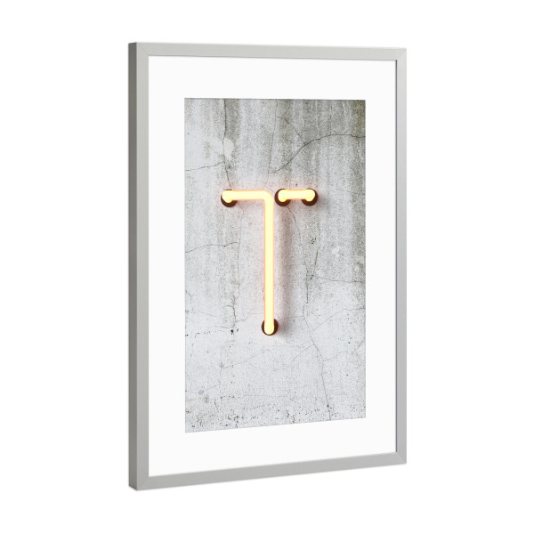 Poster mit Rahmen Silber "Neon Alphabet On - T" artboxONE - Buchstaben / T - Buchstabenset-neon1,Buchstabe-t,Abc,Alphabet,T,Neon sign,Neon art