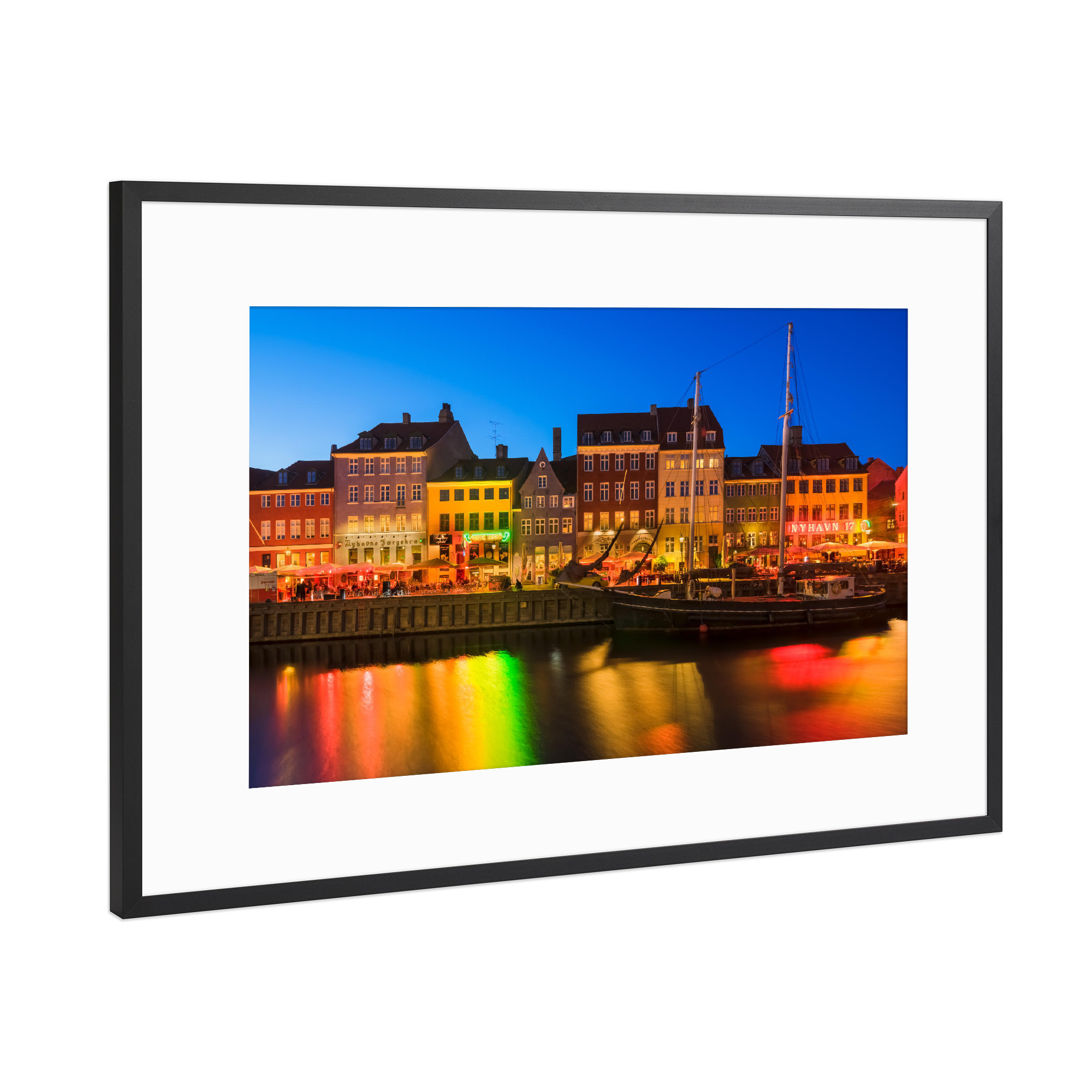 Poster mit Rahmen Schwarz (Metallic) "Copenhagen at Night" artboxONE - Reise,Städte / København