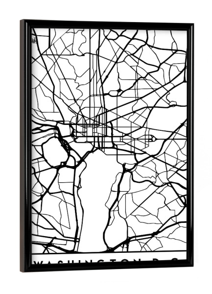 Poster mit schwarzem Rahmen "WASHINGTON DC BLACK CITY MAP" artboxONE - Schwarzweiß,Städte / Washington,Kartografie