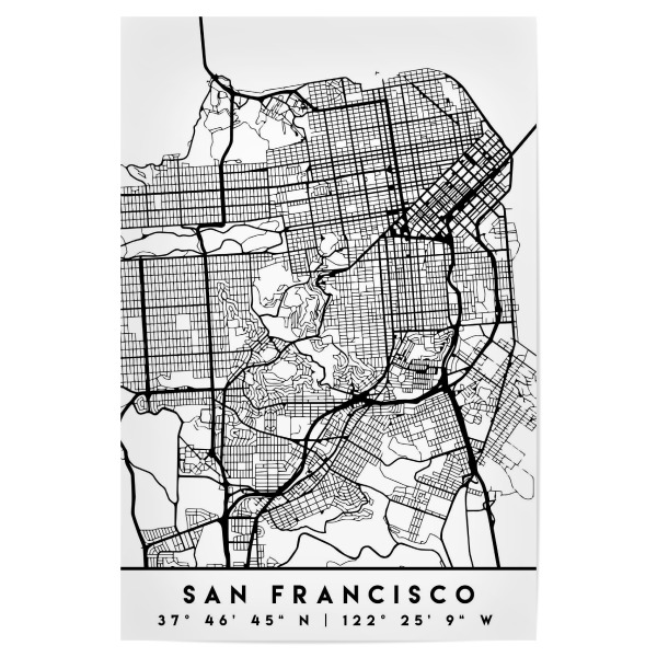 Poster "SAN FRANCISCO CALIFORNIA CITY MAP" artboxONE - Schwarzweiß,Städte / San Francisco,Kartografie