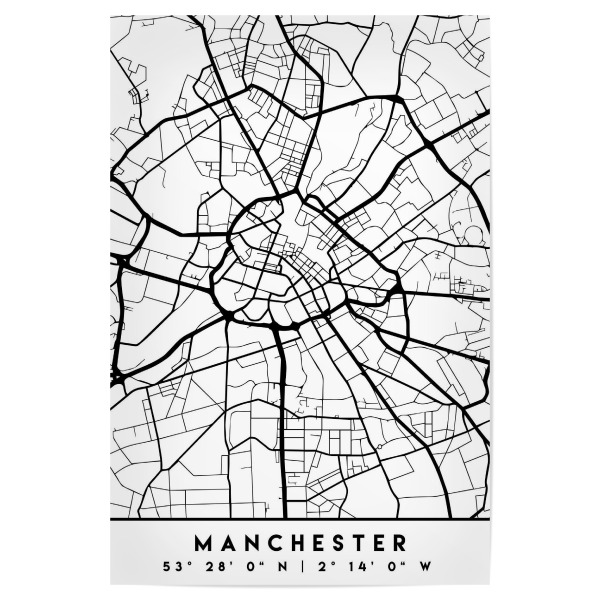 Poster 30x20 cm "MANCHESTER ENGLAND CITY MAP" artboxONE - Schwarzweiß,Städte / Weitere,Kartografie
