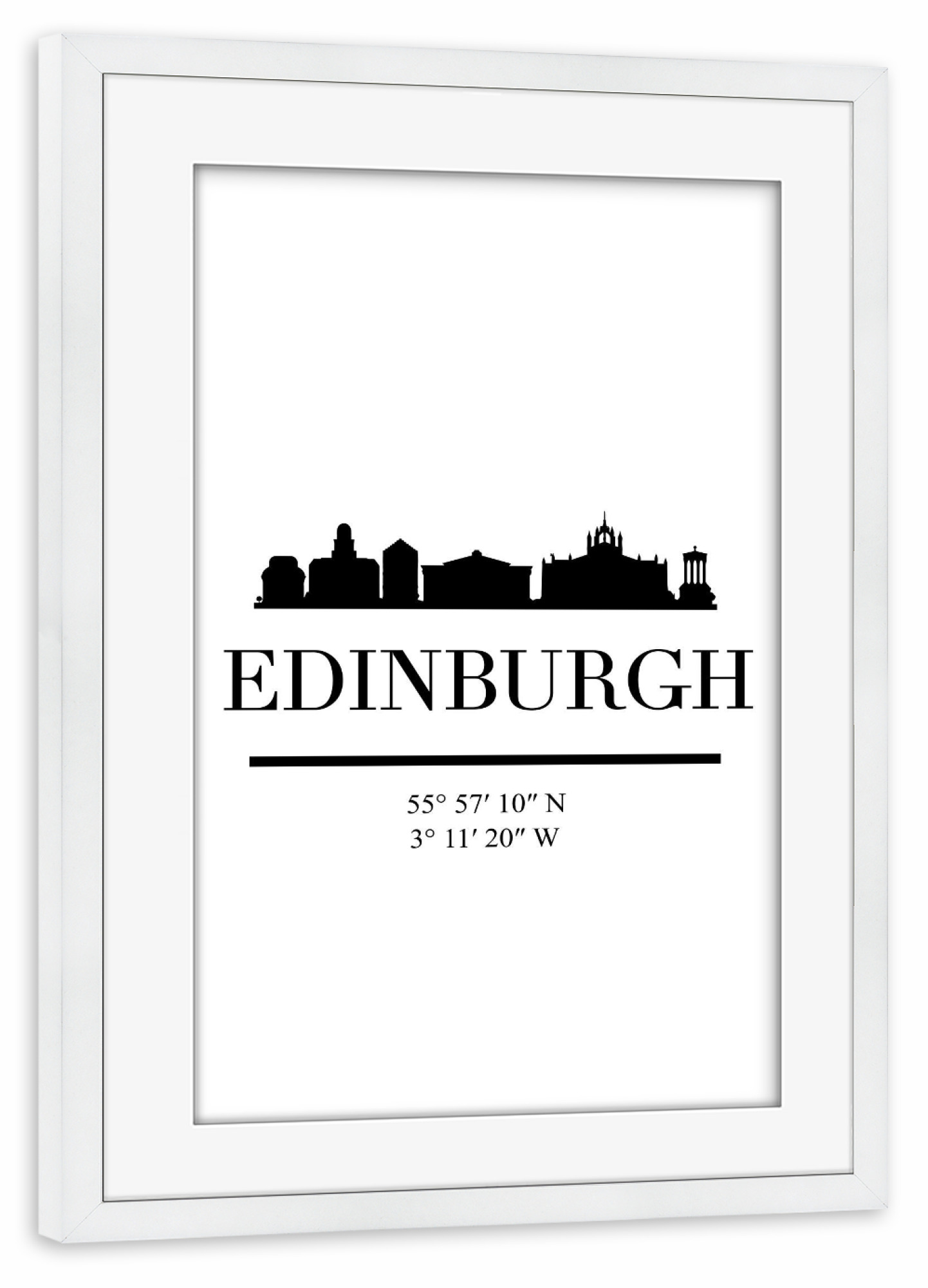Poster mit Rahmen weiß "EDINBURGH SCOTLAND BLACK SKYLINE" artboxONE - Städte,Schwarzweiß,Städte / Weitere
