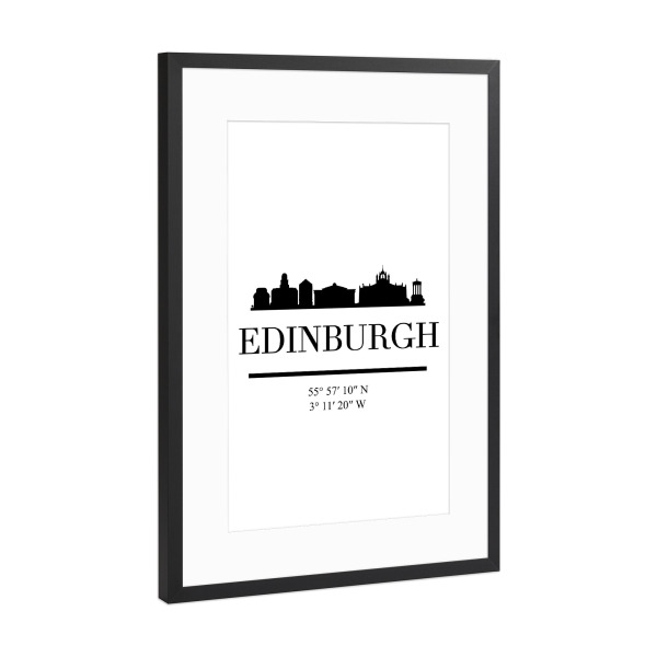 Poster mit Rahmen Schwarz (Metallic) "EDINBURGH SCOTLAND BLACK SKYLINE" artboxONE - Städte,Schwarzweiß,Städte / Weitere