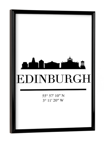 Poster mit schwarzem Rahmen "EDINBURGH SCOTLAND BLACK SKYLINE" artboxONE - Städte,Schwarzweiß,Städte / Weitere