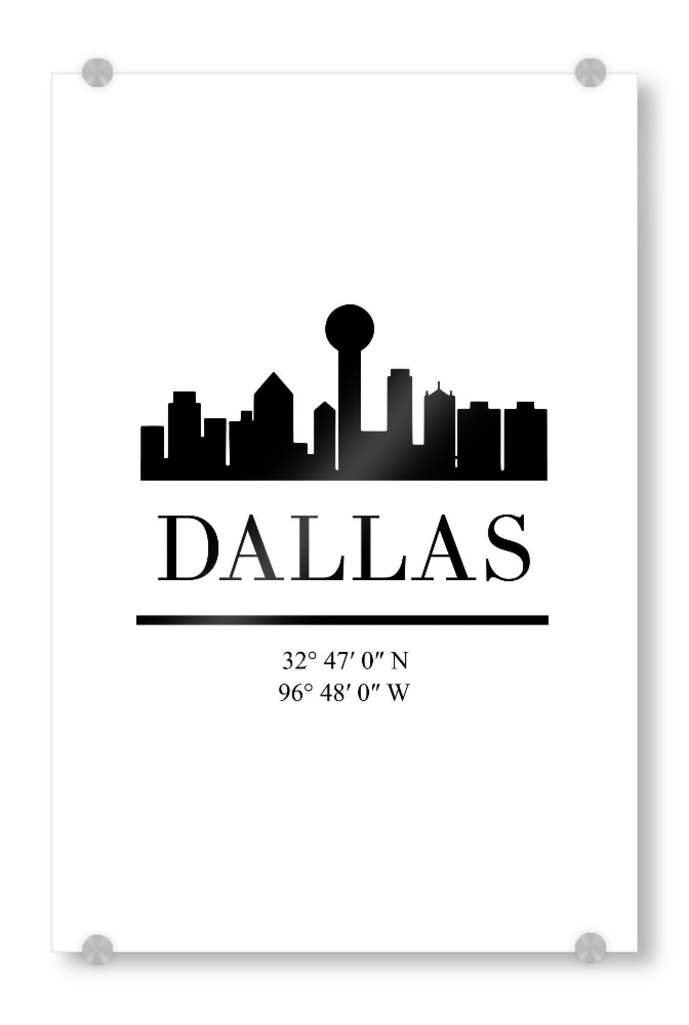 Acrylglasbild "DALLAS TEXAS BLACK SKYLINE ART" artboxONE - Schwarzweiß,Städte / Weitere,Kartografie - Dallas,Texas,Usa,America,Map