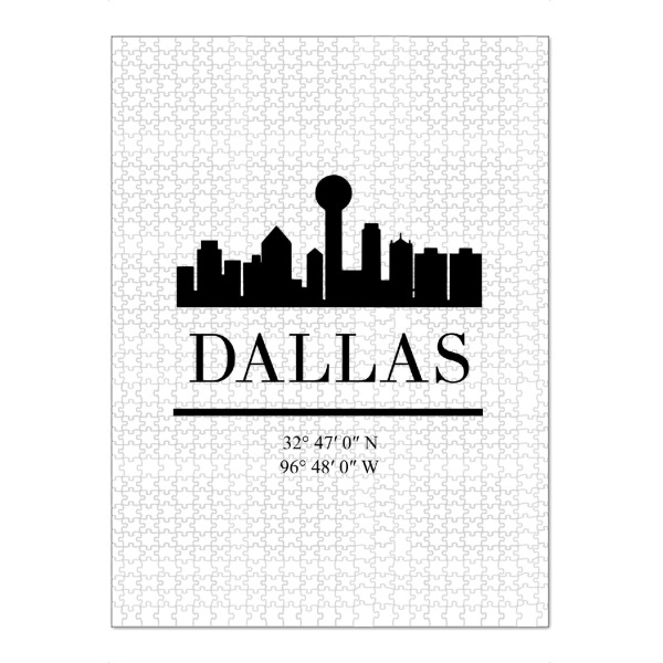 Puzzle Ravensburger "DALLAS TEXAS BLACK SKYLINE ART" artboxONE - Schwarzweiß,Städte / Weitere,Kartografie - Dallas,Texas,Usa,America,Map