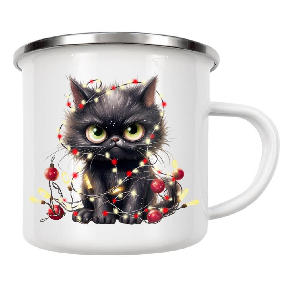 Emaille Tasse "Schwarze Weihnachtskatze" artboxONE - Tiere,Fashion,Weihnachten,Lustig