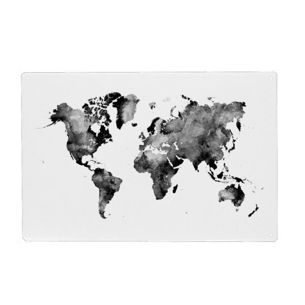 Holzbild "World map white and black" artboxONE - Reise,Schwarzweiß,Kartografie