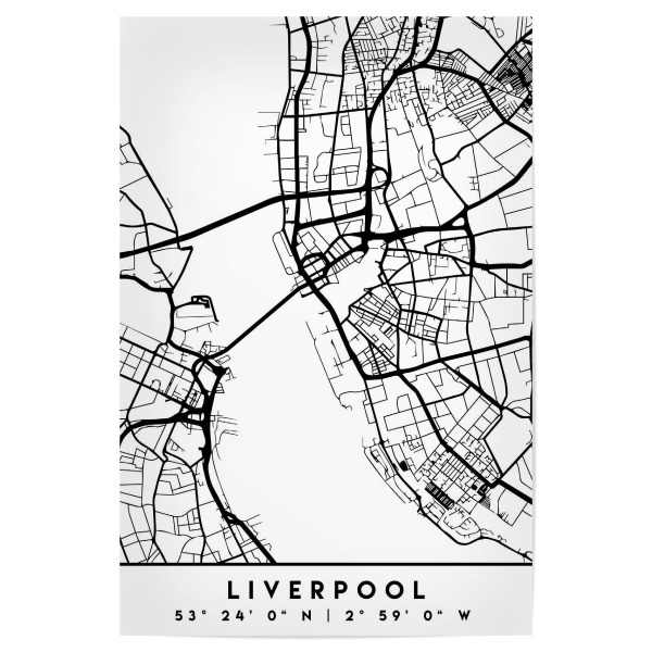 Poster 30x20 cm "LIVERPOOL ENGLAND BLACK CITY MAP" artboxONE - Städte,Schwarzweiß,Städte / Weitere,Kartografie