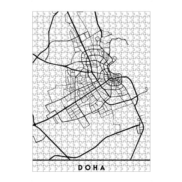 Puzzle Ravensburger "DOHA QATAR BLACK CITY MAP" artboxONE - Schwarzweiß,Städte / Weitere,Kartografie - Doha,Qatar,Katar,Map,Coordinates - Bild doha
