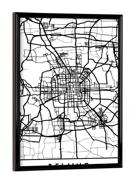 Poster mit schwarzem Rahmen "BEIJING CHINA BLACK CITY MAP" artboxONE - Städte,Schwarzweiß,Kartografie - Beijing,China,Asia,Map,Coordinates