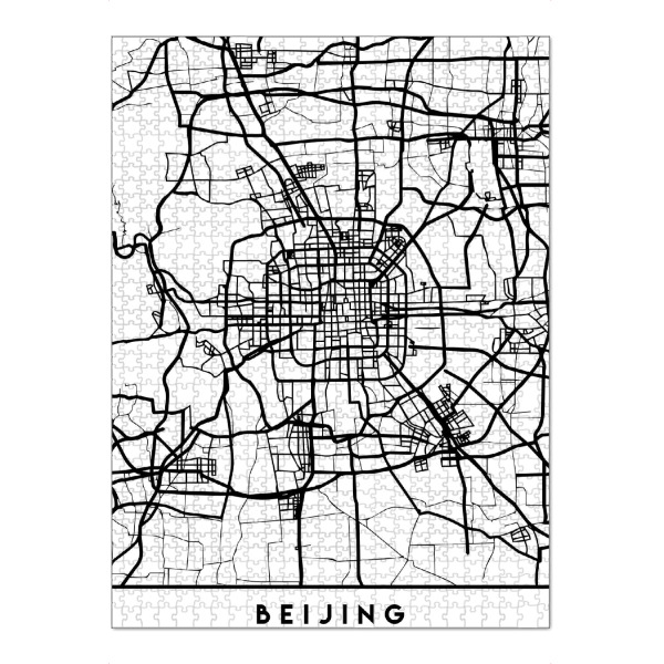 Puzzle Ravensburger "BEIJING CHINA BLACK CITY MAP" artboxONE - Städte,Schwarzweiß,Kartografie - Beijing,China,Asia,Map,Coordinates - Bild beijing
