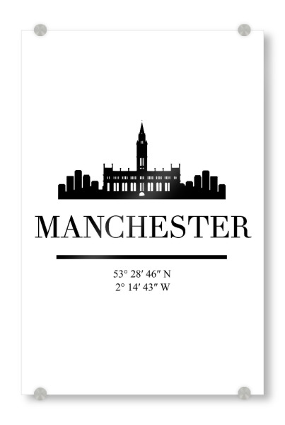 Acrylglasbild "MANCHESTER ENGLAND BLACK SKYLINE" artboxONE - Städte,Schwarzweiß,Städte / Weitere - Manchester,Coordinates,England,Uk