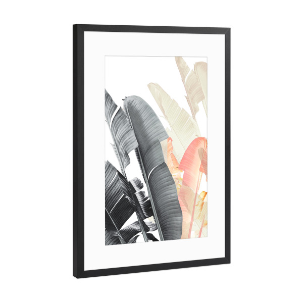 Poster mit Rahmen Schwarz (Metallic) "Banana Leaves Abstract" artboxONE - Natur,Abstrakt,Schwarzweiß - Banana leaves,Banana leaf,Tropical leaves