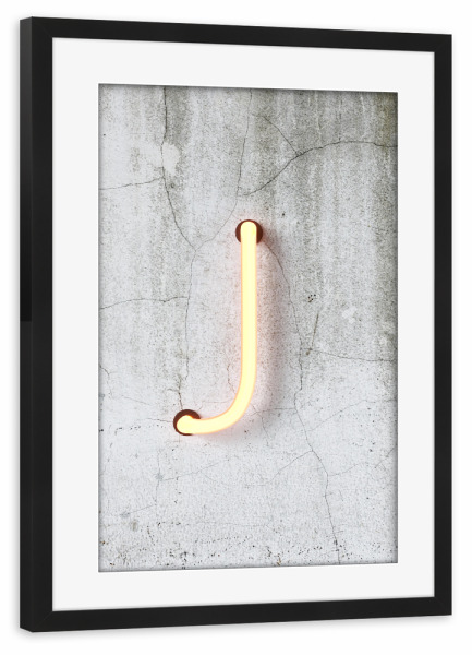 Poster mit Rahmen schwarz "Neon Alphabet On - J" artboxONE - Buchstaben / J - Buchstabenset-neon1,Buchstabe-j,Neon sign,Neon art