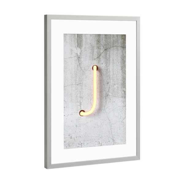 Poster mit Rahmen Silber "Neon Alphabet On - J" artboxONE - Buchstaben / J - Buchstabenset-neon1,Buchstabe-j,Neon sign,Neon art