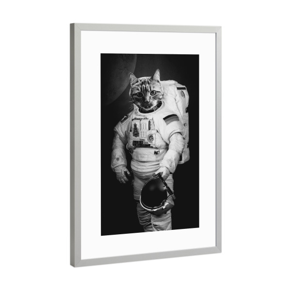 Poster mit Rahmen Silber "AstroCAT" artboxONE - Tiere,Schwarzweiß,Galaxy - Astronaut,Katze,Weltall,Space,Tiere