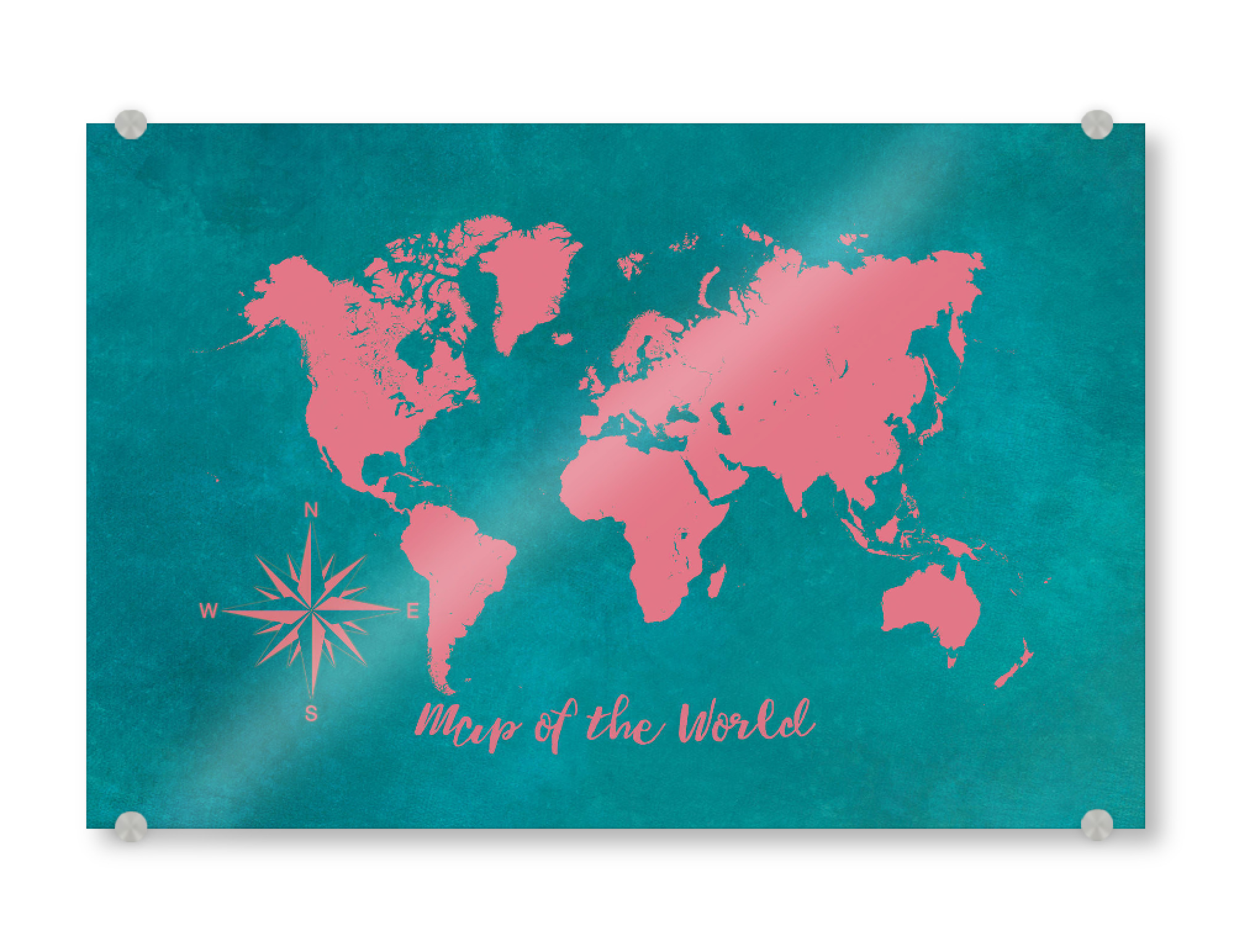 Acrylglasbild "World map pink blue" artboxONE - Reise,Kartografie